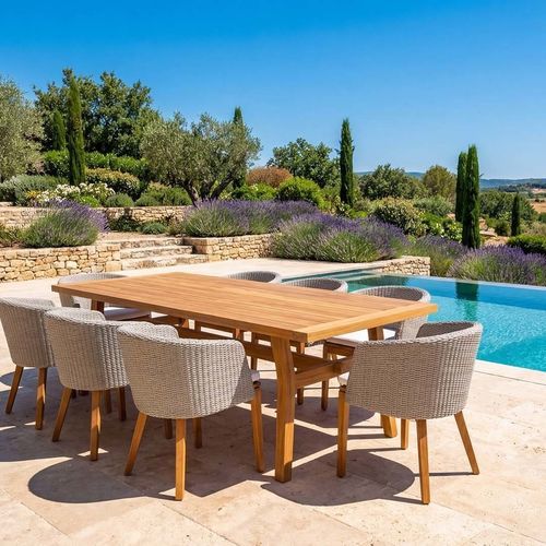 Mesa de jantar de design minimalista - MOMENTUM - G&G Italia Designer Furniture - em teca / com base em teca / retangular
