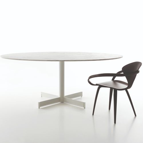 Mesa contemporânea - LEMMA - LANDO - em mármore / com base metálica / redonda