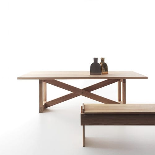 Mesa contemporânea - ODE - LANDO - em vidro temperado / em mármore / com base em madeira maciça
