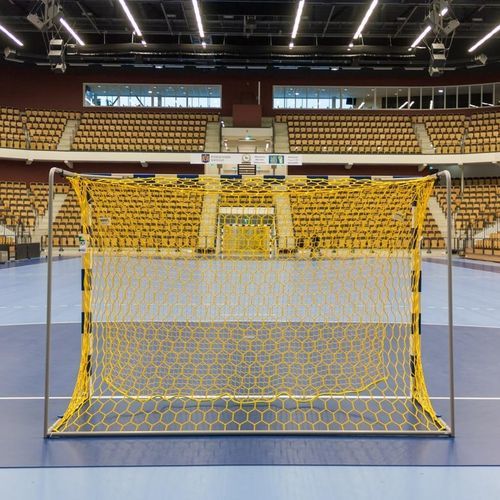 Rede de handebol em polipropileno - 111 - SPORT TRANSFER Sp. z o.o. - amarela / trapezoidal / com malha hexagonal