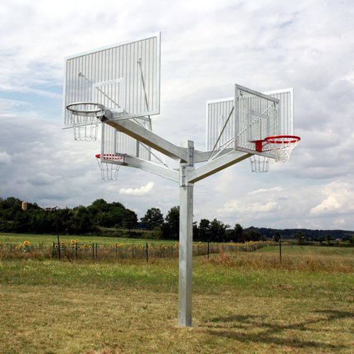 Tabela de basquete com estrutura para ambiente externo - 1-29S-15 - Pesmenpol - para chumbar no solo / de aço galvanizado / de competição