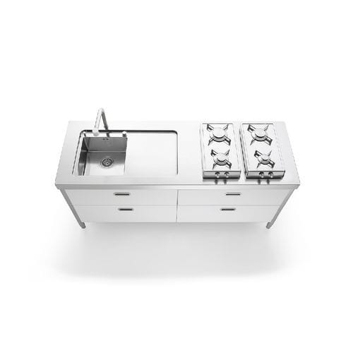 Cozinha em aço inoxidável - LC190-C90+C90/2 - ALPES-INOX - contemporânea / com ilha / com puxadores embutidos