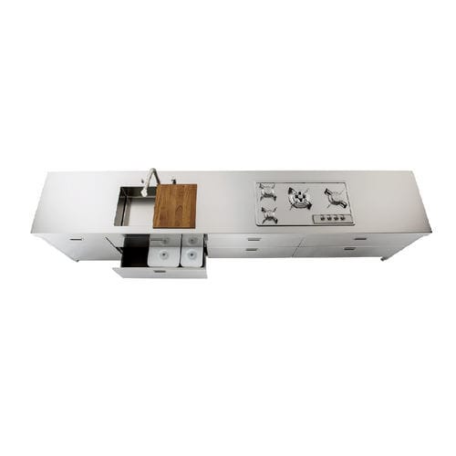 Cozinha em aço inoxidável - LC370-L60+C90+C90+C120/1 - ALPES-INOX - contemporânea / com ilha / com puxadores embutidos