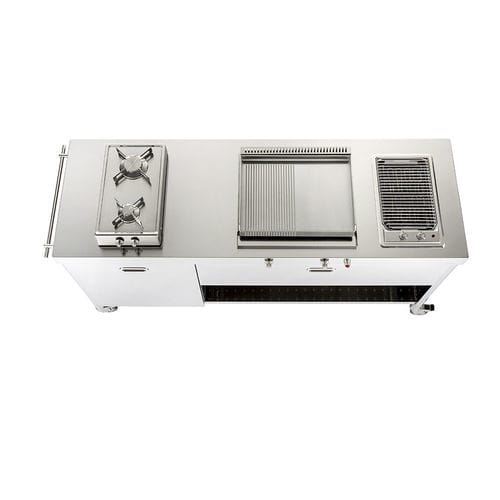 Cozinha para ambiente externo - OUT190-FRIGO60+C120/1 - ALPES-INOX - contemporânea / em aço inoxidável / com ilha