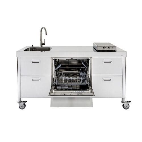 Cozinha em aço inoxidável - LC160-C45+L60+C45/1 - ALPES-INOX - contemporânea / com ilha / com puxadores embutidos