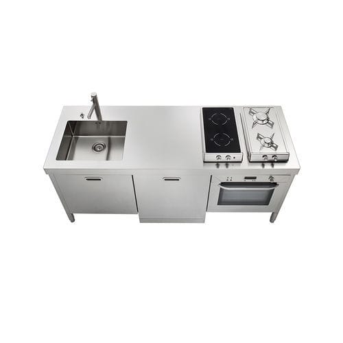 Cozinha em aço inoxidável - LC190-A60+L60+F60/1 - ALPES-INOX - contemporânea / com ilha / com puxadores embutidos