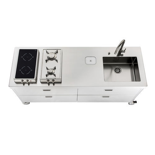 Cozinha em aço inoxidável - LC190-C90+C90/1 - ALPES-INOX - contemporânea / com ilha / com puxadores embutidos