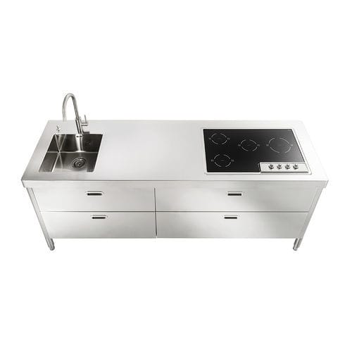 Cozinha em aço inoxidável - LC220-C90+C120/1 - ALPES-INOX - contemporânea / com ilha / com puxadores embutidos
