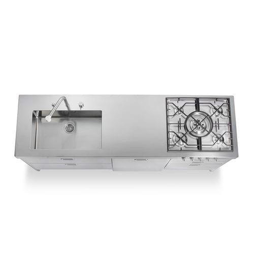 Cozinha em aço inoxidável - LC220-C90+L60+C60/1 - ALPES-INOX - contemporânea / com ilha / com puxadores embutidos