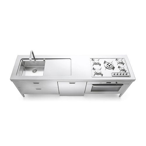 Cozinha em aço inoxidável - LC250-C90+L60+F90/1 - ALPES-INOX - contemporânea / com ilha / com puxadores embutidos