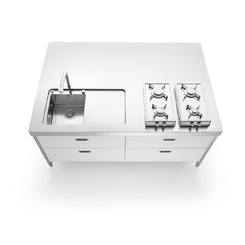 Ilha de cozinha em aço inoxidável - I-LC190-C90+C90/1 - ALPES-INOX - com placa de indução / a gás / com puxadores embutidos