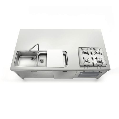 Ilha de cozinha em aço inoxidável - I-LC220-C90+L60+F60/1 - ALPES-INOX - equipada / com placa de indução / a gás
