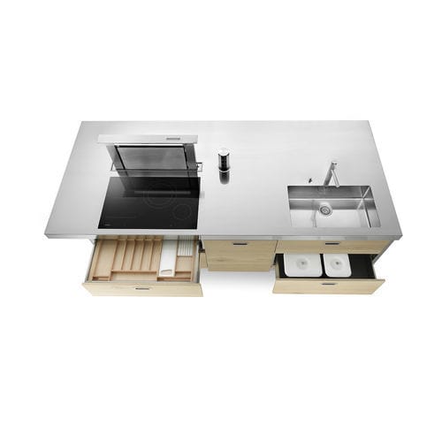 Ilha de cozinha em aço inoxidável - I-LC280-C90+L60+C90+snack/1 - ALPES-INOX - com placa de indução / de indução / com puxadores embutidos