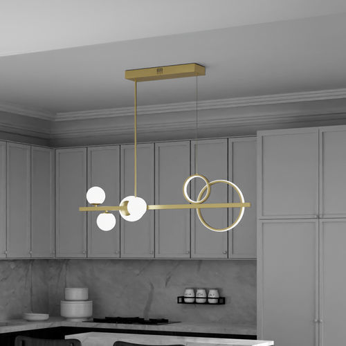 Lustre contemporâneo - ANNA - Ambiate Lighting - em vidro fosco / em ouro / para 6 lâmpadas