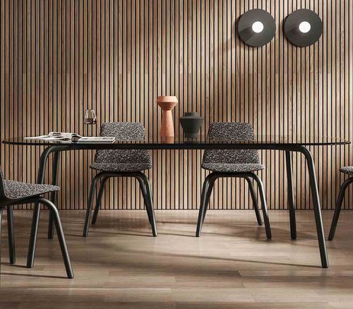 Mesa contemporânea - Osé - LIU JO Living - em vidro temperado / em cerâmica / com base em aço termolacado