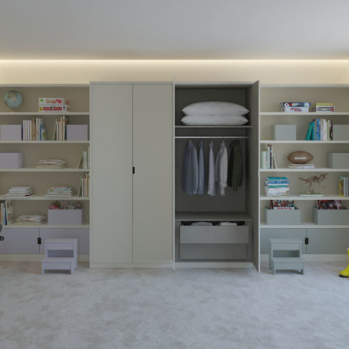 Guarda-roupa minimalista - Muba Design - em madeira laqueada / com portas de abrir / com gavetas