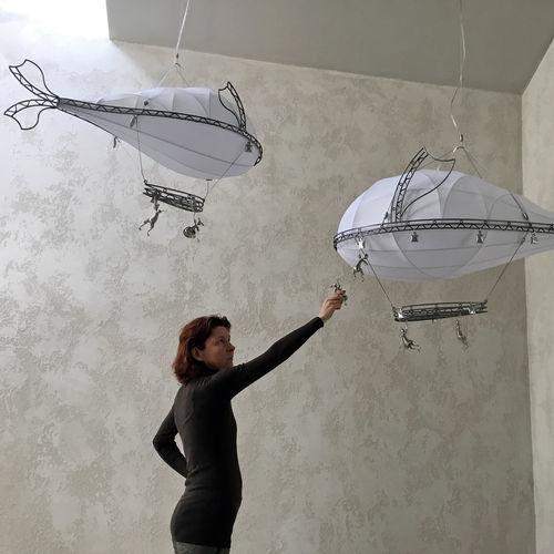 Plafon de design original - LIGHT WHALE - ARTBUZ creative workshop - oval / em alumínio / em cobre