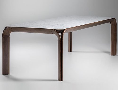 Mesa de jantar contemporânea - Kong - ANNIBALE COLOMBO - em nogueira / em mármore / com base em nogueira