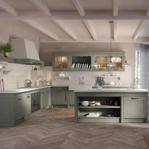 Cozinha clássica - Positano British - ARCARI ARREDAMENTI - em madeira / com ilha / em L