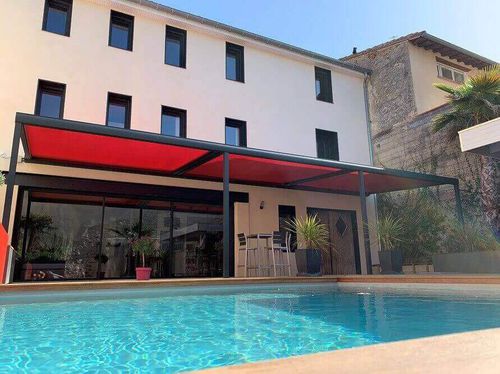 Pérgola apoiada em parede - USINE-ONLINE - em alumínio extrudado / com cobertura em tela / com cobertura retrátil