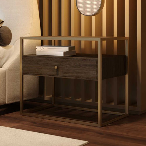 Criado-mudo contemporâneo - Bridge - Stylish Club - com folheado de madeira / com base em bronze / retangular