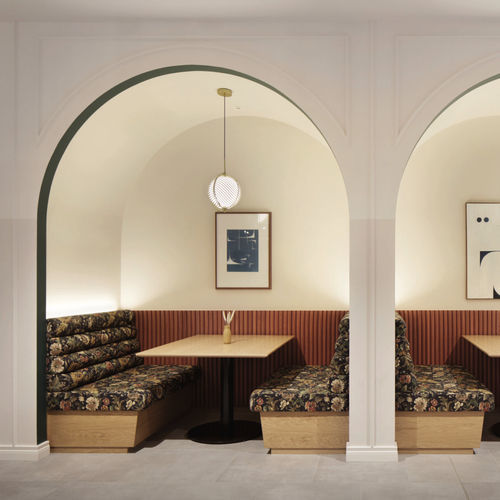 Banco estofado modular - Specialist Joinery Group - contemporâneo / em tecido / com base em madeira