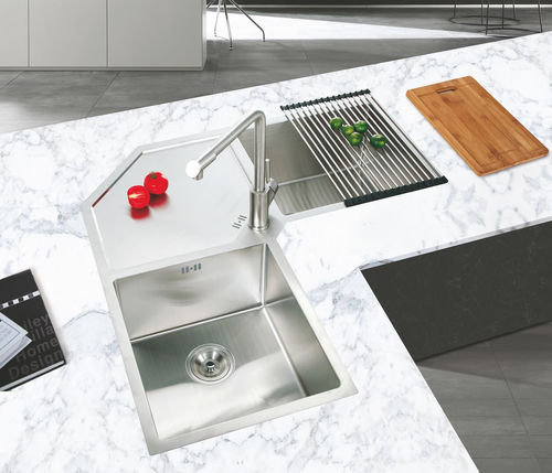 Pia com 2 cubas - SI 1502R - Foshan Sunvin Ceramics CO., Ltd - com escorredor / metálica / integrada