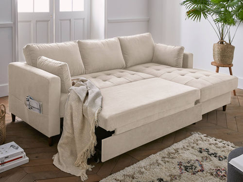 Sofá de canto - ANNA: 784BEI - Best Mobilier - cama / contemporâneo / em veludo