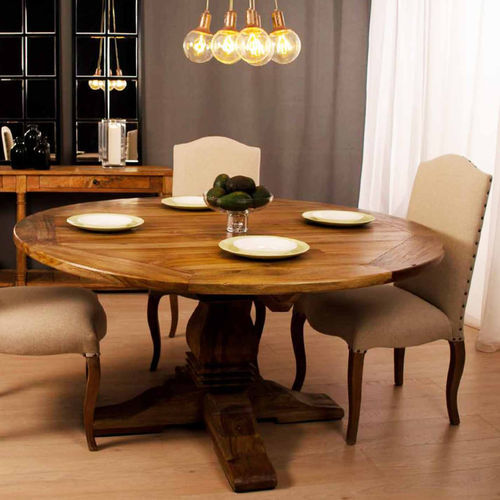 Mesa de jantar de estilo rústico - 850016/17-NAT - BAMBO BLAU - em madeira / com base em madeira / redonda
