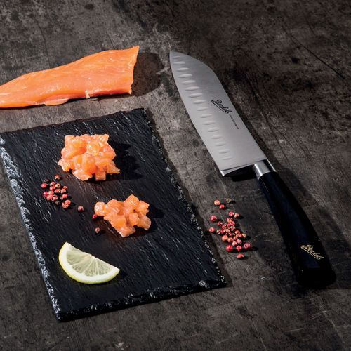 Faca de cozinha com cabo em resina - ELEGANCE SANTOKU 18 BLACK - Berkel - com lâmina de aço inoxidável