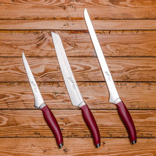 Faca de cozinha com cabo de plástico - TEKNICA SET OF 3 RED - Berkel - com lâmina de aço inoxidável