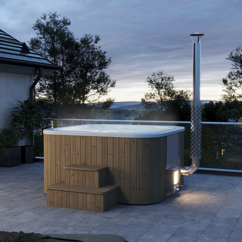Spa acima do piso - Log Fire Cube - Catalina Spas - quadrado / de 6 lugares / de 5 lugares