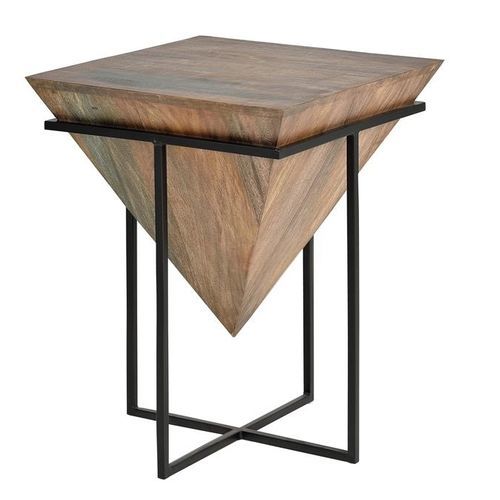 Mesa lateral metálica - 6037 - Giner y Colomer - em madeira maciça / com base metálica / quadrada