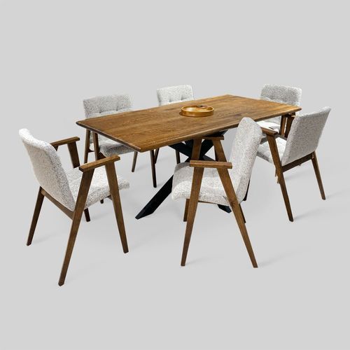 Mesa de jantar de design minimalista - FINN - Meubles des Carpates - metálica / em carvalho natural / com base metálica