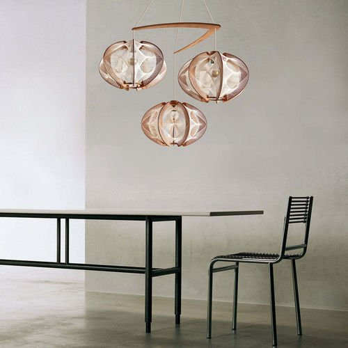 Lustre contemporâneo - ECHINO TRIPLE TWIST - LAFABLIGHT - em carvalho / em algodão / em madeira