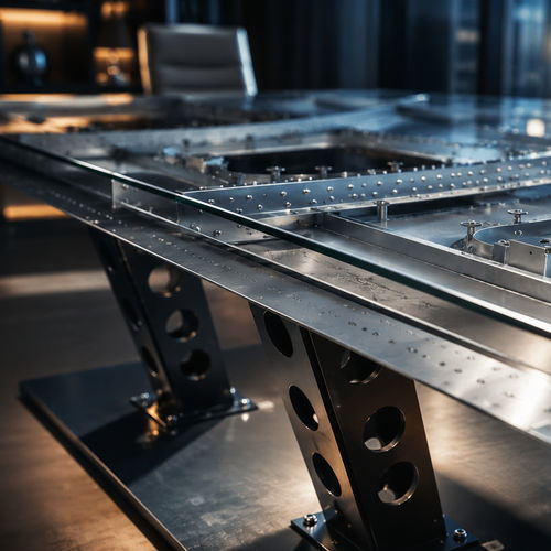 Mesa de conferências de design original - SLOT - Skypak - metálica / em vidro / com base metálica