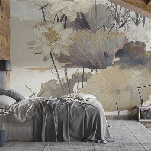 Papel de parede moderno - LOTUS WHISPER - jaWalls - em tecido / estampado / floral