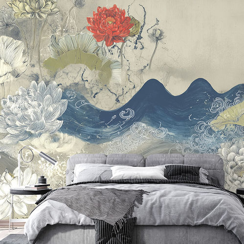 Papel de parede contemporâneo - WATER DREAM - jaWalls - em tecido não tecido / floral / padrão oriental