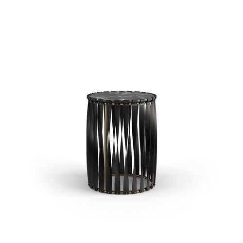 Mesa lateral contemporânea - BONZO - Bablanc - em latão polido / em couro / em mármore