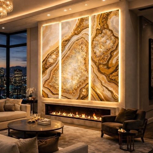 Painel decorativo em pedra - AURORA GEODE TRIPTYCH - SevArtGallery - em quartzo / de parede / 3D