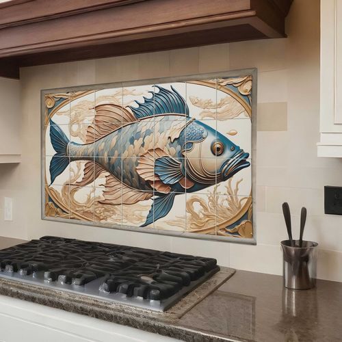 Backsplash em cerâmica - ABSTRACT FISH  - Tempera Art Design - personalizável / resistente ao calor / antirriscos