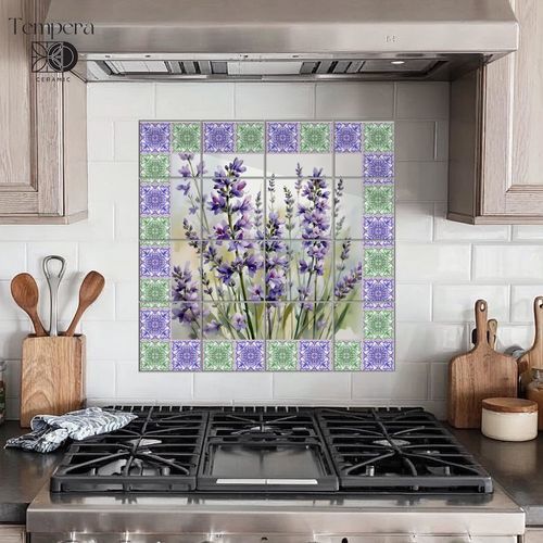 Backsplash em porcelana - LAVENDER  - Tempera Art Design - floral / com padrão floral / com padrão floral