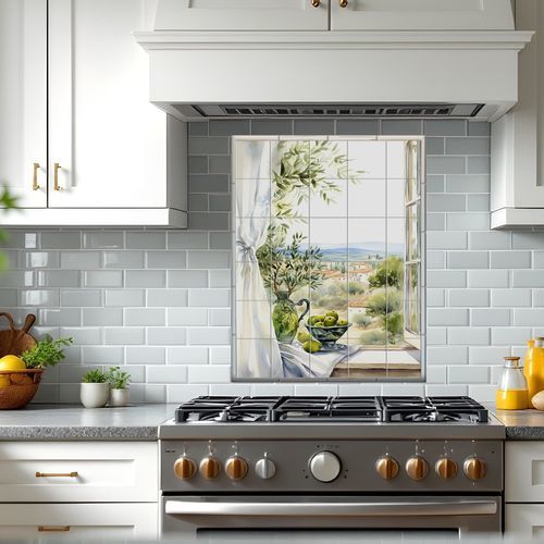 Backsplash em cerâmica - MEDITERRANEAN COUNTRYSIDE - Tempera Art Design - panorâmico / personalizável / resistente a UV