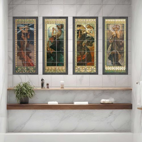 Placas de revestimento em porcelana - MOON AND STARS BY MUCHA - Tempera Art Design - com motivos impressos / pintada à mão / para ambiente interno