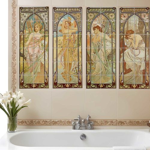 Placas de revestimento em porcelana - TIMES OF THE DAY BY MUCHA - Tempera Art Design - com motivos impressos / para ambiente interno / para banheiro