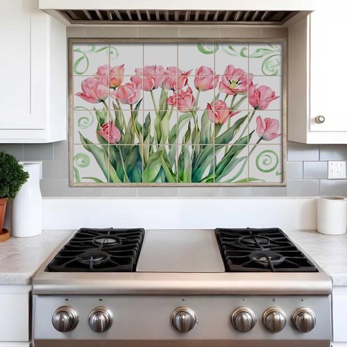 Backsplash em cerâmica - Spring Tulip - Tempera Art Design - com padrão floral / resistente a UV / antirriscos