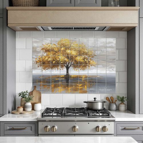Backsplash em cerâmica - GOLDEN TREE - Tempera Art Design - estampado / obra de arte da pintura / panorâmico