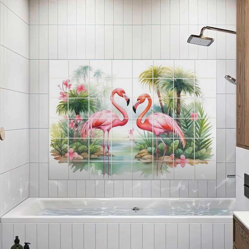 Placas de revestimento em cerâmica - FLAMINGOS - Tempera Art Design - com motivos impressos / para ambiente interno / para ambiente externo