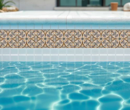 Placas de revestimento para linha de água da piscina - Vintage Mediterranean border - Tempera Art Design - 15x15 cm / personalizável / resistente a produtos químicos