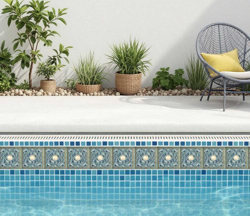 Placas de revestimento para linha de água da piscina - MEDITERRANEAN BLUE ORNAMENT - Tempera Art Design - 15x15 cm / personalizável / resistente a produtos químicos